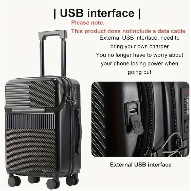 Příruční zavazadlo s tvrdou skořepinou, držákem na nápoj, USB portem a TSA zámkem.