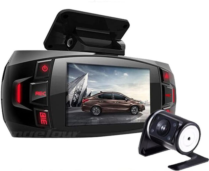 Duální dashcam s 2,7" LCD, 170° širokoúhlým zorným polem a zadní kamerou.