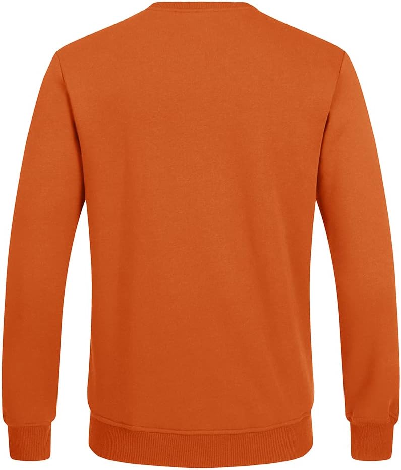 Orangefarbener Herrenpullover, langärmelig, Baumwolle, Rückansicht, modisch, bequem.