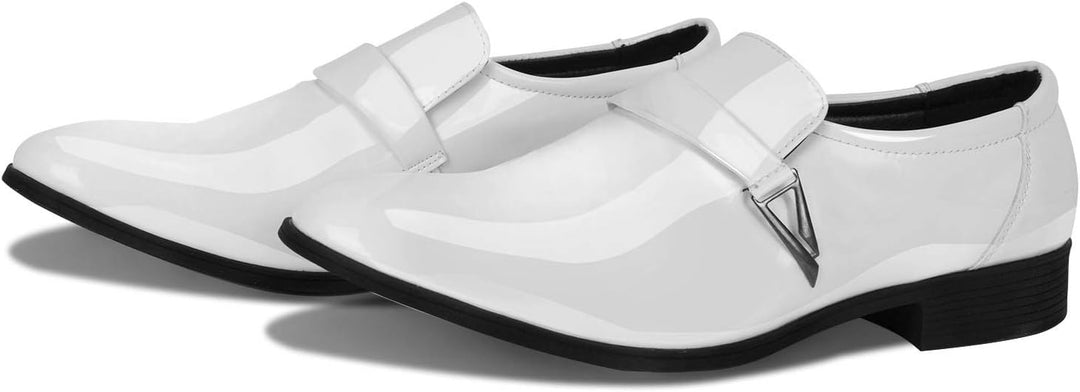 Weiße Lackleder-Herrenschuhe, elegantes Design, formelle Anlässe, rutschfeste Sohle.