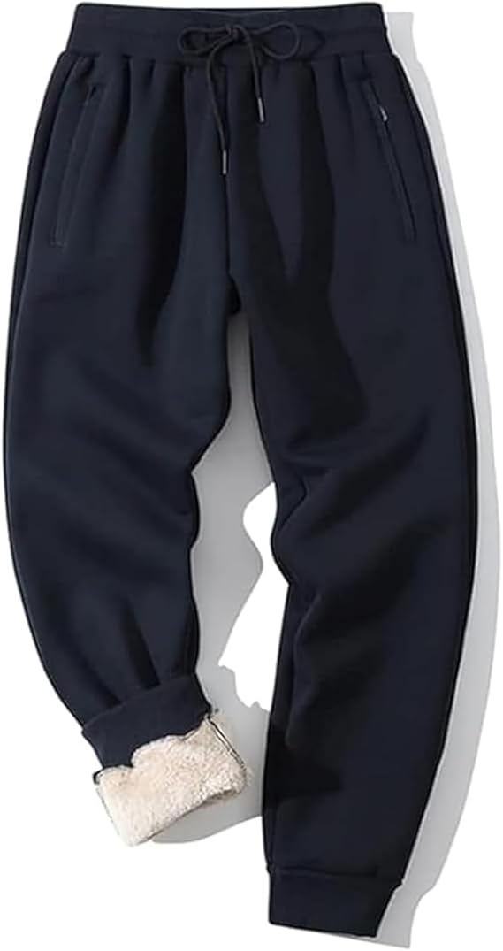 Schwarze Fleece-Jogginghose für Herren, warm, bequem, mit Kordelzug und Taschen.