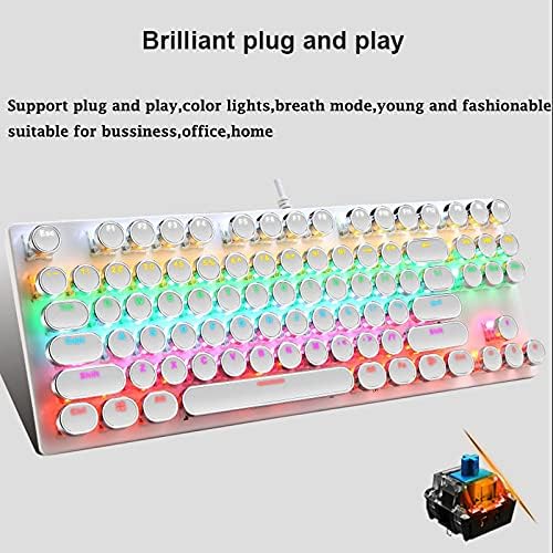 Mechanická herní klávesnice s 87 klávesami, RGB podsvícením a modrými spínači.