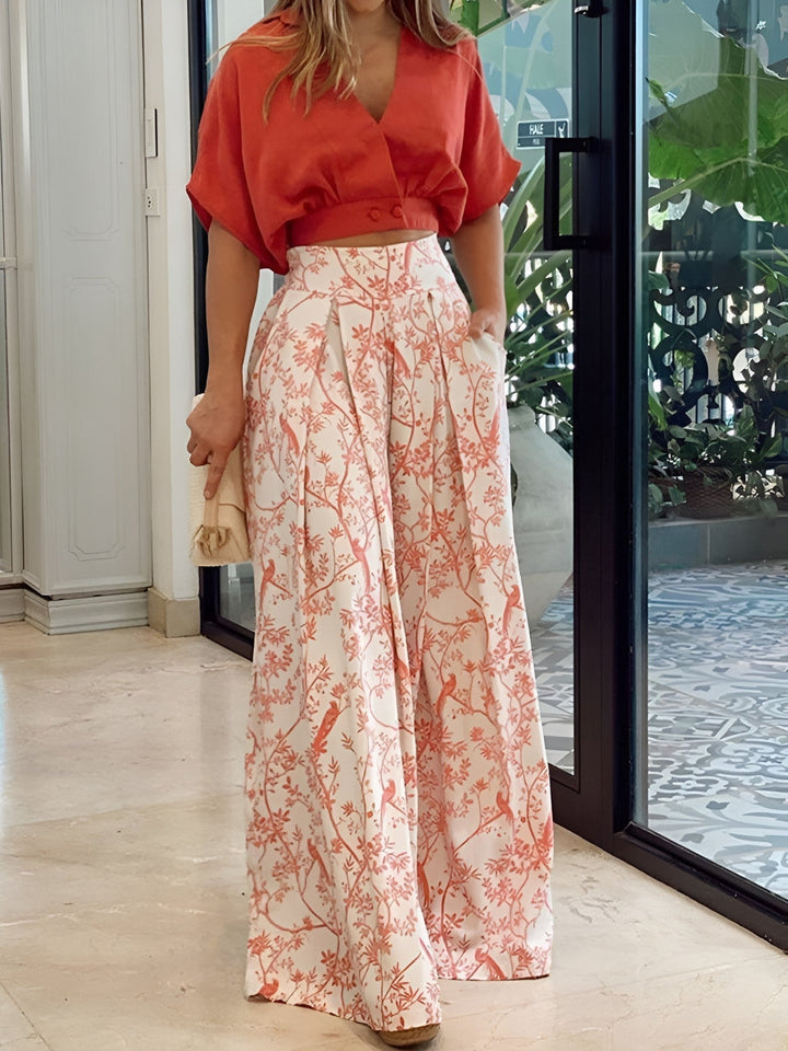 Dvoudílný letní outfit s volnou blůzou a širokými kalhotami – Élise