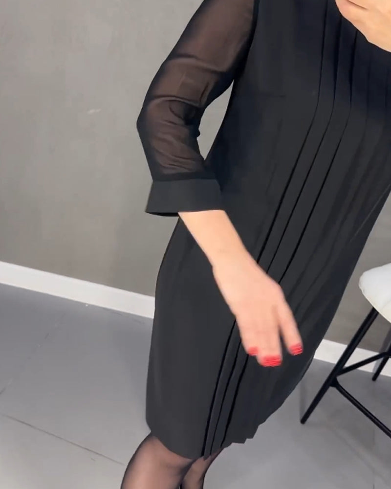 Elegantní podzimní šifónové šaty s detaily z jemné síťoviny – Gabrielle
