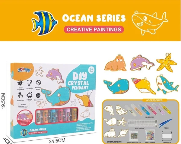 DIY Kristallanhänger Set, Ozean-Serie, Malset für Kinder, kreative Bastelideen, 3+ Jahre.