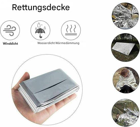 Silberne Rettungsdecke, winddicht, wasserdicht, Wärmedämmung, Outdoor-Notfallausrüstung.