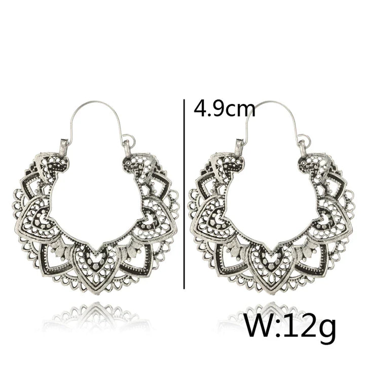Silberne Boho-Ohrringe, filigranes Design, 4,9 cm, 12 g, Damen-Schmuck, Vintage-Stil.