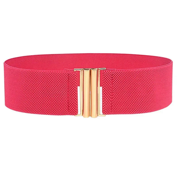 Roter elastischer Taillengürtel mit goldener Schnalle, modisches Accessoire für Damen.