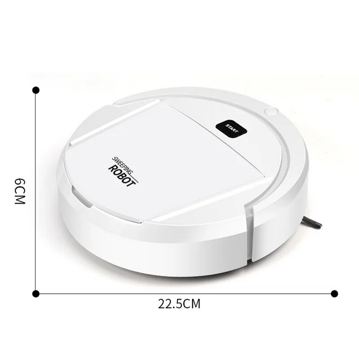 Weißer Saugroboter, 22,5 cm, automatischer Staubsauger, kompakt, effizient, Smart Home Reinigung.