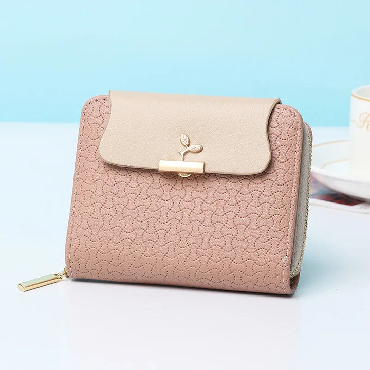 Damen Geldbörse rosa Leder, Prägung, Reißverschluss, elegant, modisch, kompakt, Geschenkidee.