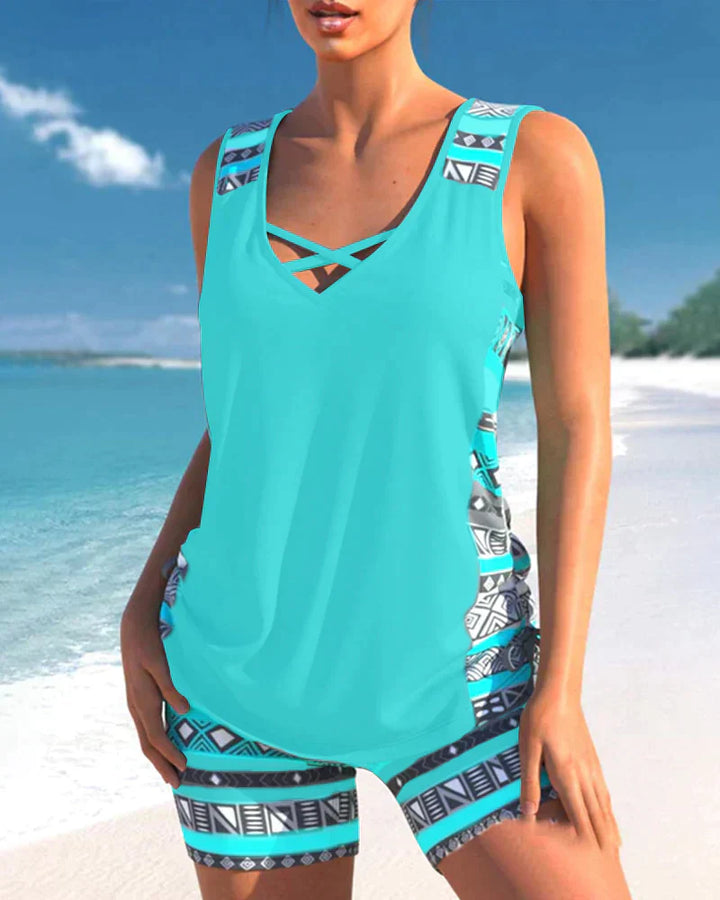 Trendy plavky s V výstřihem a geometrickým vzorem – Tankini set Madonna