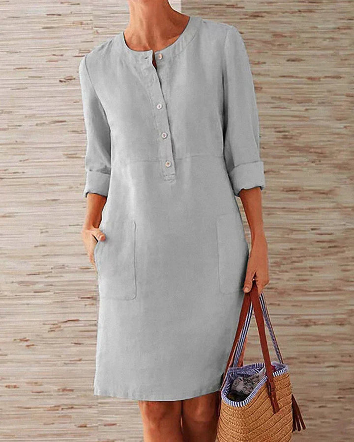 Elegant podzimní šaty s knoflíkovou légou – Allegra