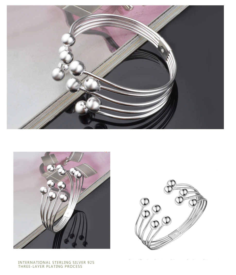 Silberarmreif 925 Sterling, mehrlagig, Kugeldesign, eleganter Schmuck für Damen.