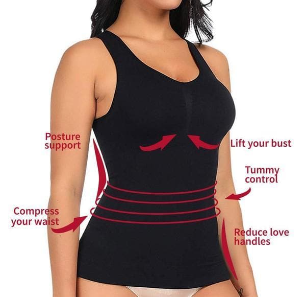 Schwarzes Damen-Formtop, ärmellos, Bauchkontrolle, Figurformung, Shapewear, bequem.