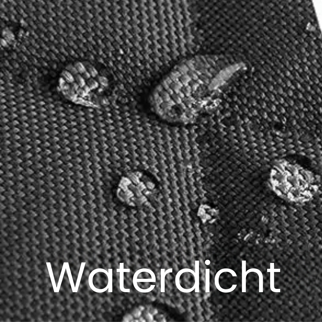 Wasserdichter schwarzer Stoff mit Wassertropfen, Textur, Outdoor-Material, robust.