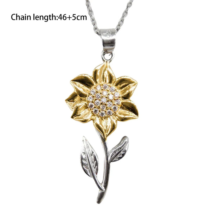 Goldene Sonnenblume Anhänger Halskette, Zirkonia, 46+5 cm Kette, eleganter Schmuck.