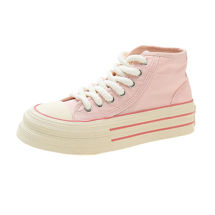 Rosa High-Top-Sneaker aus Canvas mit weißer Sohle und Schnürsenkeln, modisch und bequem.