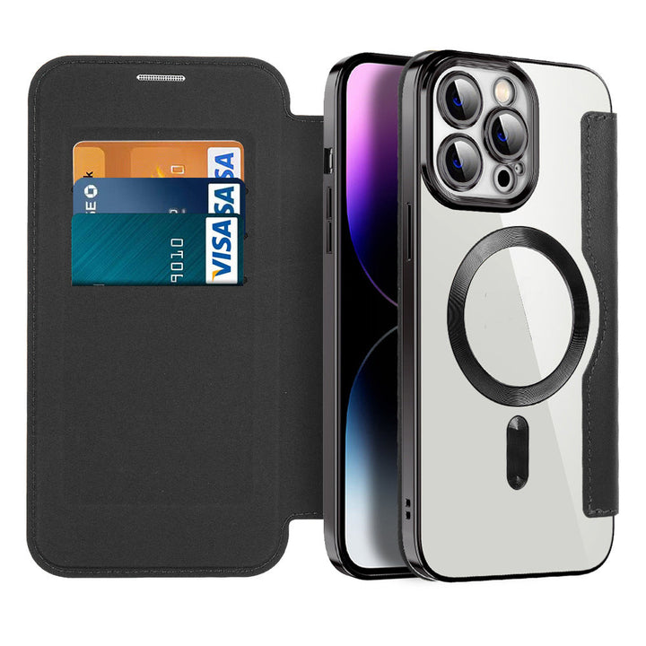 Kožené flipové pouzdro s magnetickou adsorpcí a RFID ochranou – Valtrix (1+1 ZDARMA)