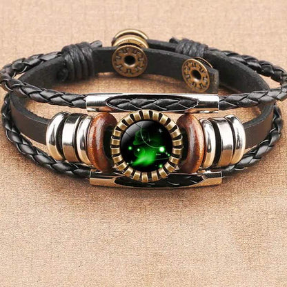 Schwarzes Lederarmband mit grünem Stein, Vintage-Stil, verstellbar, Unisex-Schmuck.