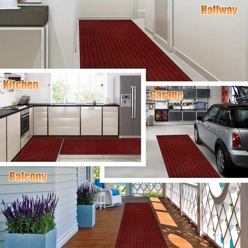 Roter gestreifter Teppichläufer in Flur, Küche, Garage und Balkon, rutschfest, langlebig.