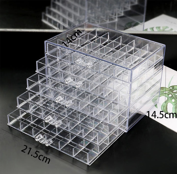 Klarer Acryl-Organizer mit 5 Schubladen, 14x14x21,5 cm, ideal für Kosmetikaufbewahrung.