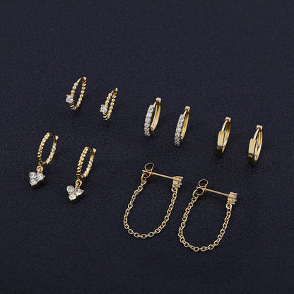 5-teiliges Set Retro Herz Anhänger Ohrringe, gold, Zirkonia, Damen, modisch, Huggie-Stil.