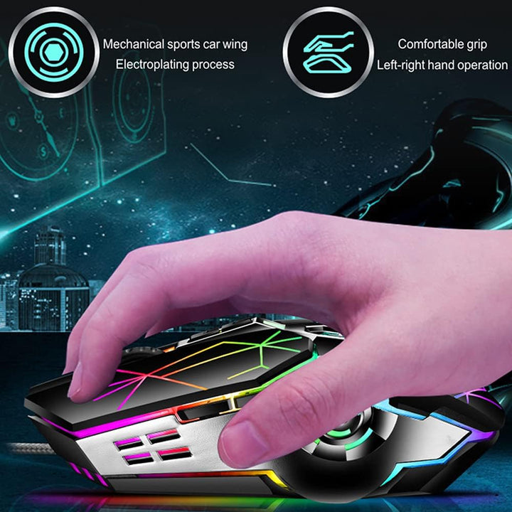 Mechanická herní klávesnice s 87 klávesami, RGB podsvícením a modrými spínači.