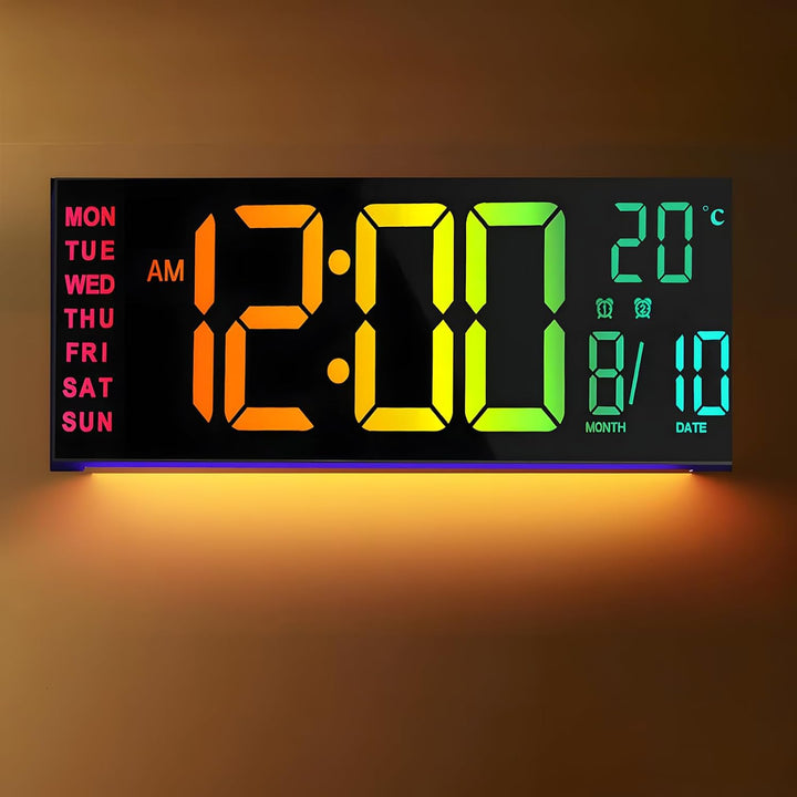 16palcový RGB digitální nástěnný a stolní budík s dálkovým ovladačem – Lumeris