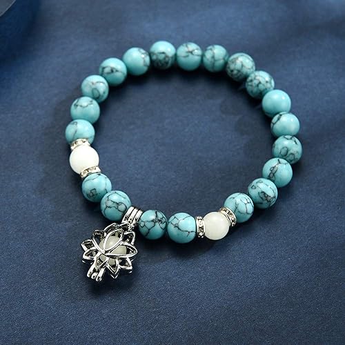 Türkisfarbenes Armband mit Lotus-Anhänger, Edelsteinperlen, Schmuck für Damen, modisch.