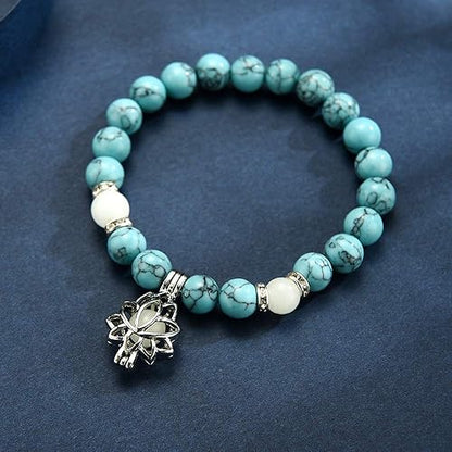 Türkisfarbenes Armband mit Lotus-Anhänger, Edelsteinperlen, Schmuck für Damen, modisch.