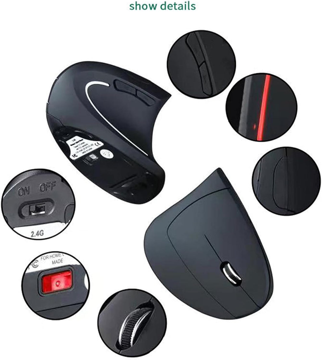 Dobíjecí ergonomická vertikální bezdrátová myš – Elvion