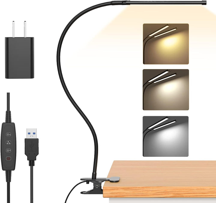 Klipová stolní lampa se 77 LED, s USB napájením a ohebným husím krkem – Serava