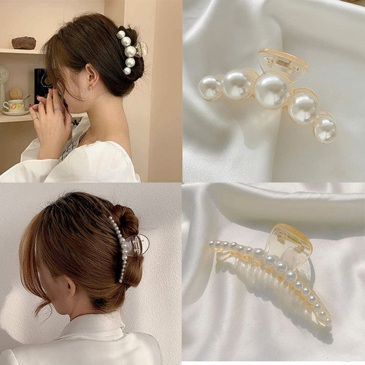 Perlen-Haarspange, elegant, weiß, Kunststoff, für Damenfrisuren, modisches Accessoire.