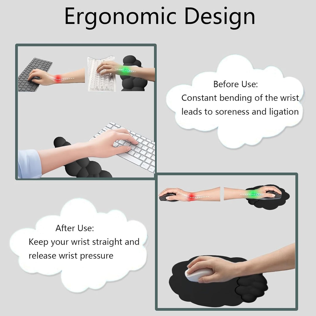 Ergonomická opěrka zápěstí ve tvaru mráčku s podložkou pod myš a podtáčkem – Zeyora