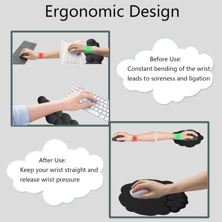 Ergonomická opěrka zápěstí ve tvaru mráčku s podložkou pod myš a podtáčkem – Zeyora