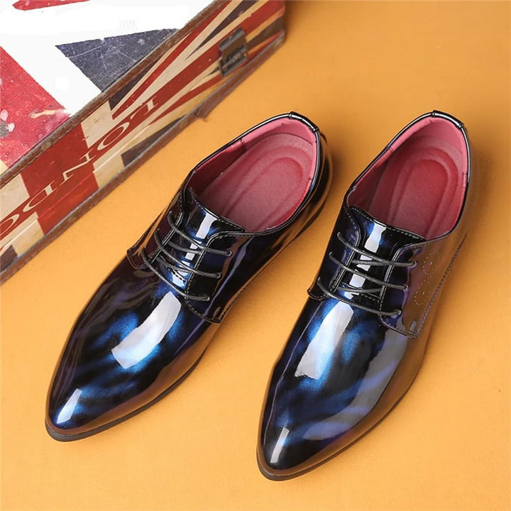 Herren Lackschuhe, schwarz-blau, glänzend, Schnürschuhe, elegantes Design, modisch.