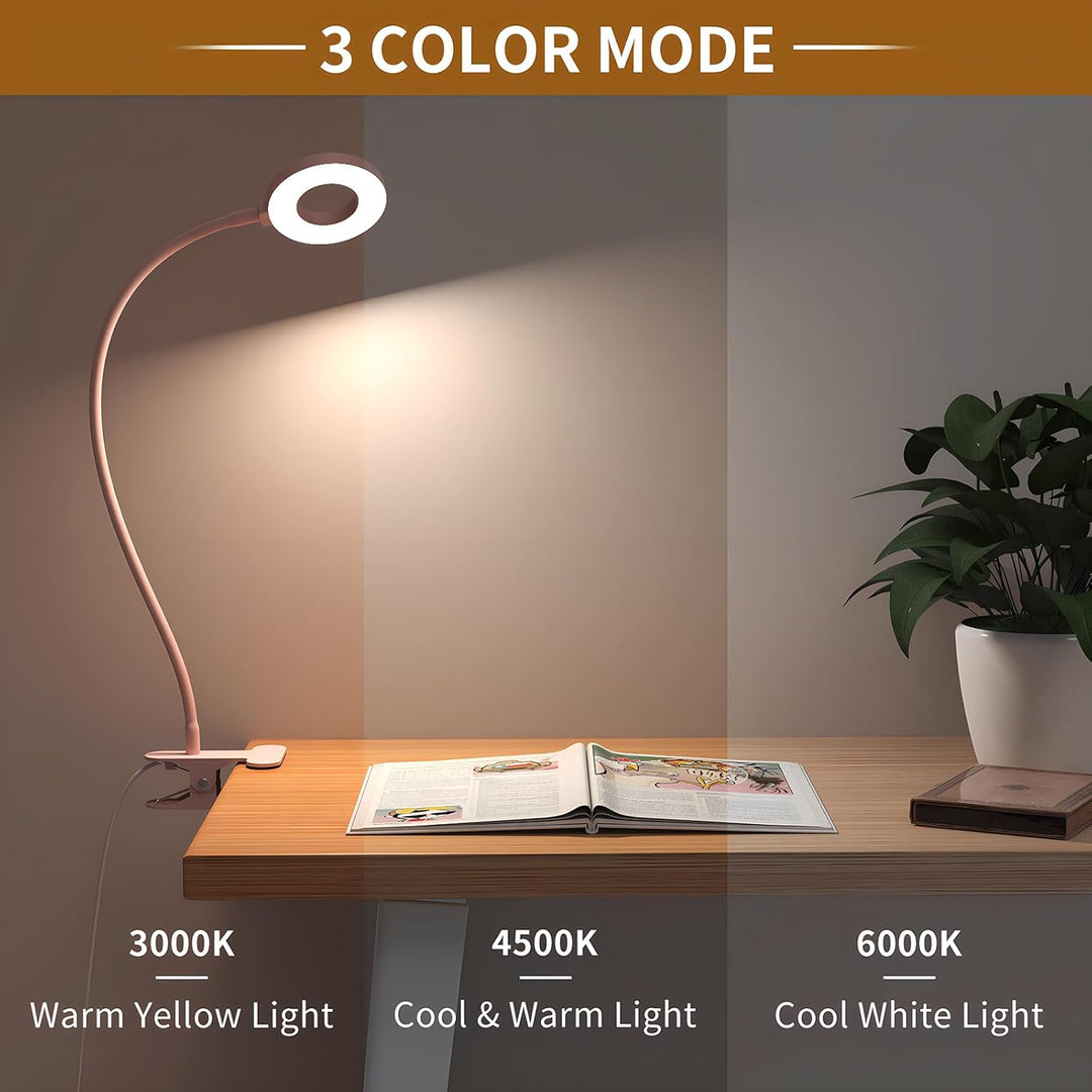 LED stolní lampička s klipem, 3 barevné režimy, s flexibilním husím krkem – Selvara (1+1 ZDARMA)