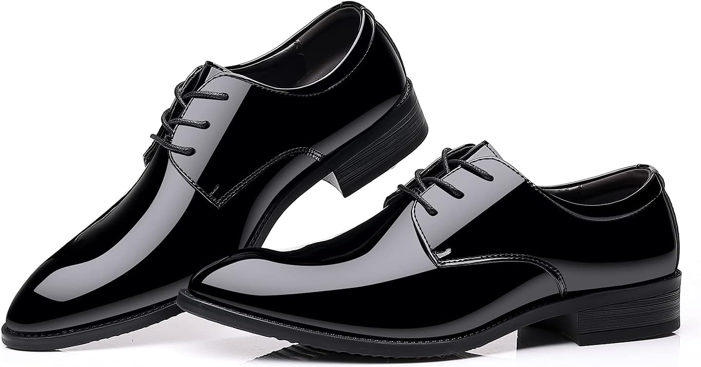 Schwarze Herren-Lacklederschuhe, formell, Schnürung, elegantes Design.