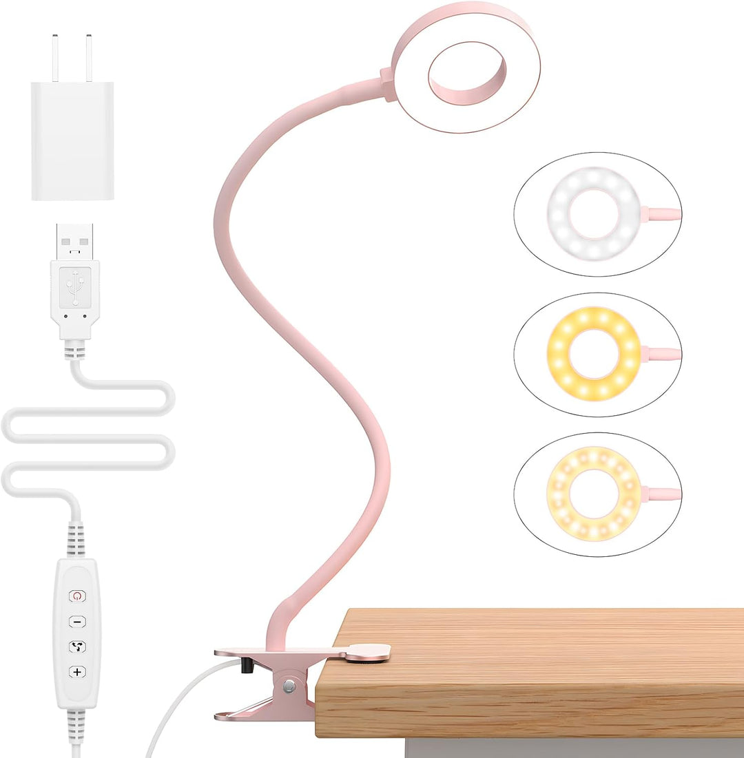 LED stolní lampička s klipem, 3 barevné režimy, s flexibilním husím krkem – Selvara (1+1 ZDARMA)