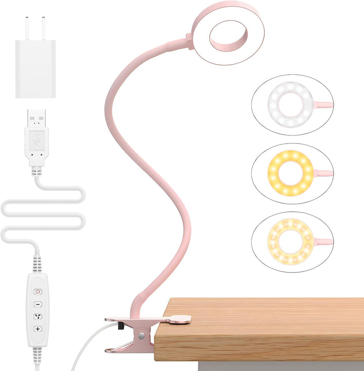 LED stolní lampička s klipem, 3 barevné režimy, s flexibilním husím krkem – Selvara (1+1 ZDARMA)
