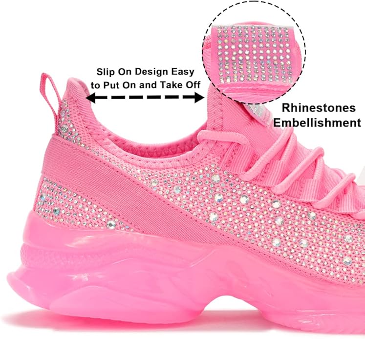 Pinkfarbene Sneaker mit Strassverzierung, rutschfest, Damenmode, bequem, sportlich.
