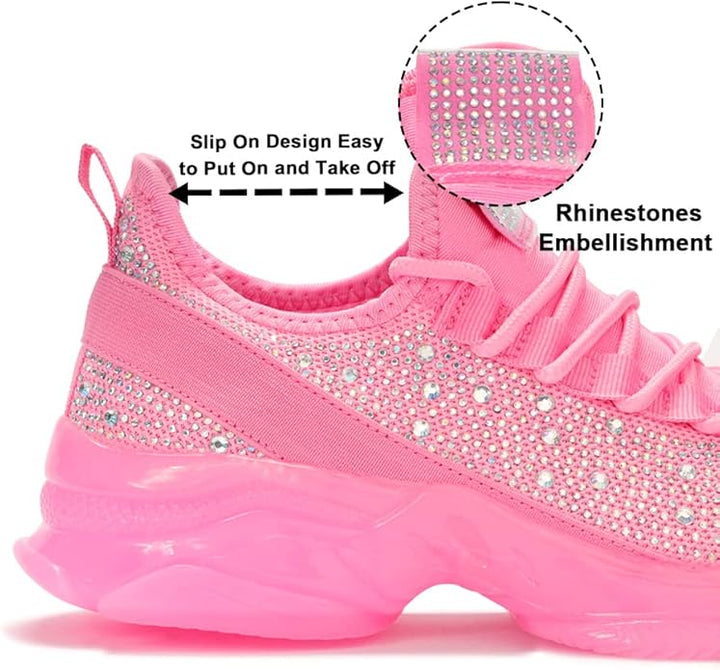 Pinkfarbene Sneaker mit Strassverzierung, rutschfest, Damenmode, bequem, sportlich.