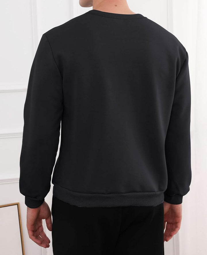 Schwarzer Herrenpullover, langärmelig, Baumwolle, Rückansicht, lässige Mode, schlichtes Design.