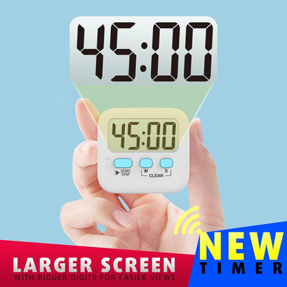 Digitaler Küchentimer, großes Display, weiß, Countdown-Funktion, einfache Bedienung.