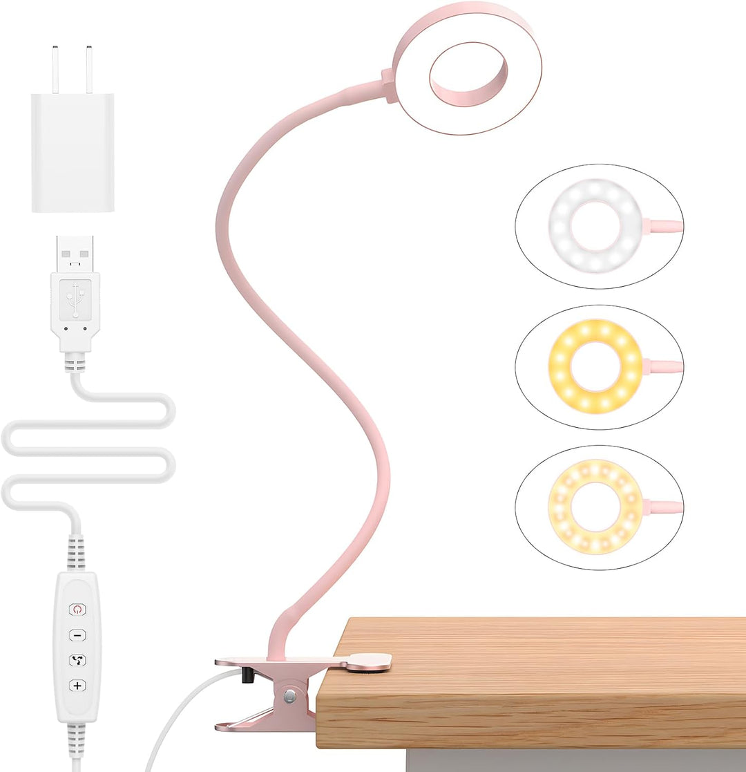 LED stolní lampička s klipem, 3 barevné režimy, s flexibilním husím krkem – Selvara (1+1 ZDARMA)