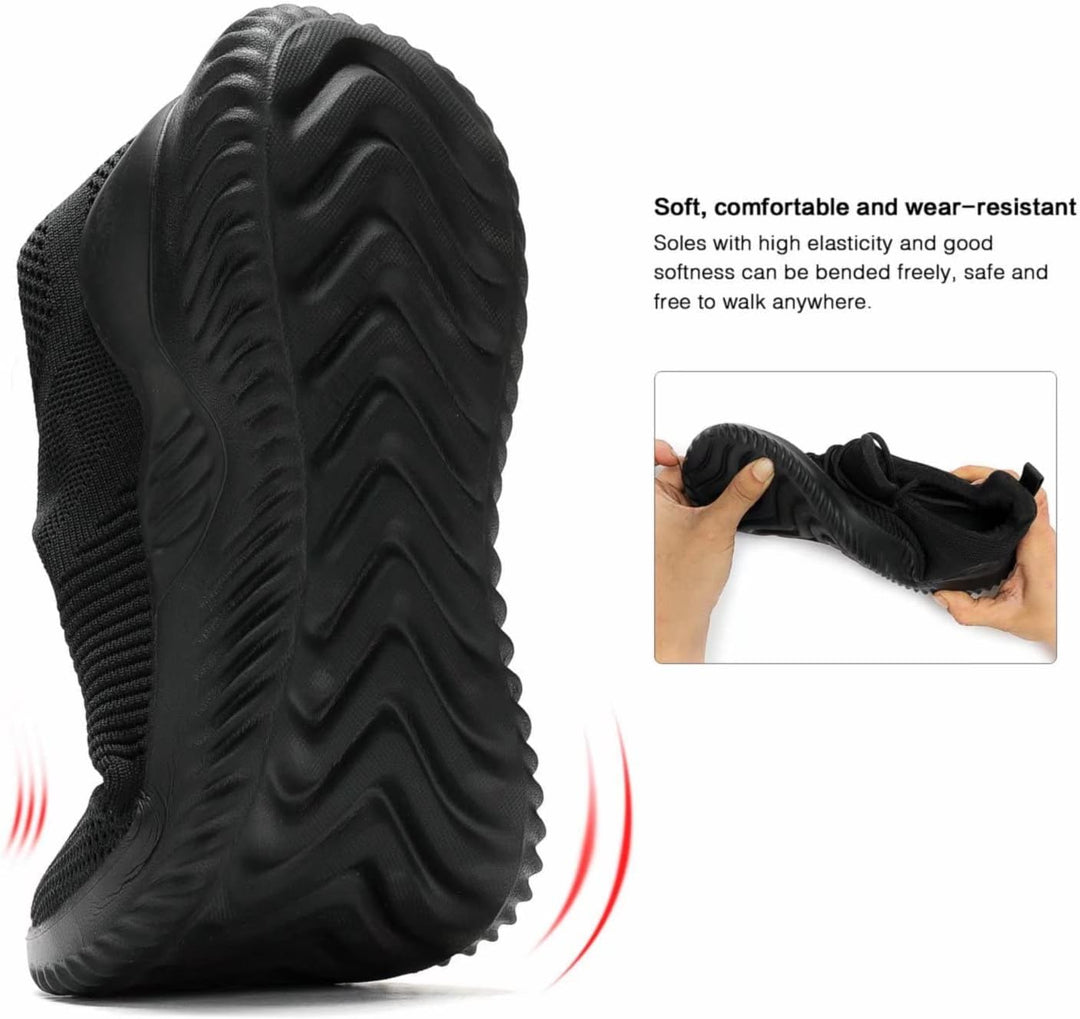 Schwarzer, flexibler Sneaker mit rutschfester Sohle, ideal für Komfort und Langlebigkeit.
