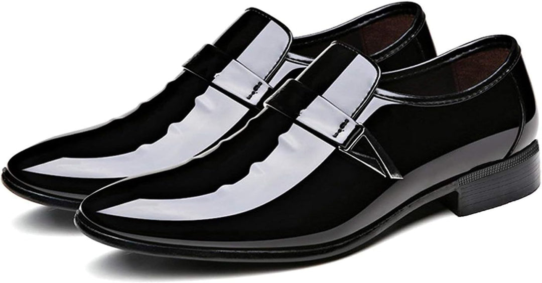 Schwarze Lackleder-Herrenschuhe, elegantes Design, formelle Anlässe, rutschfeste Sohle.