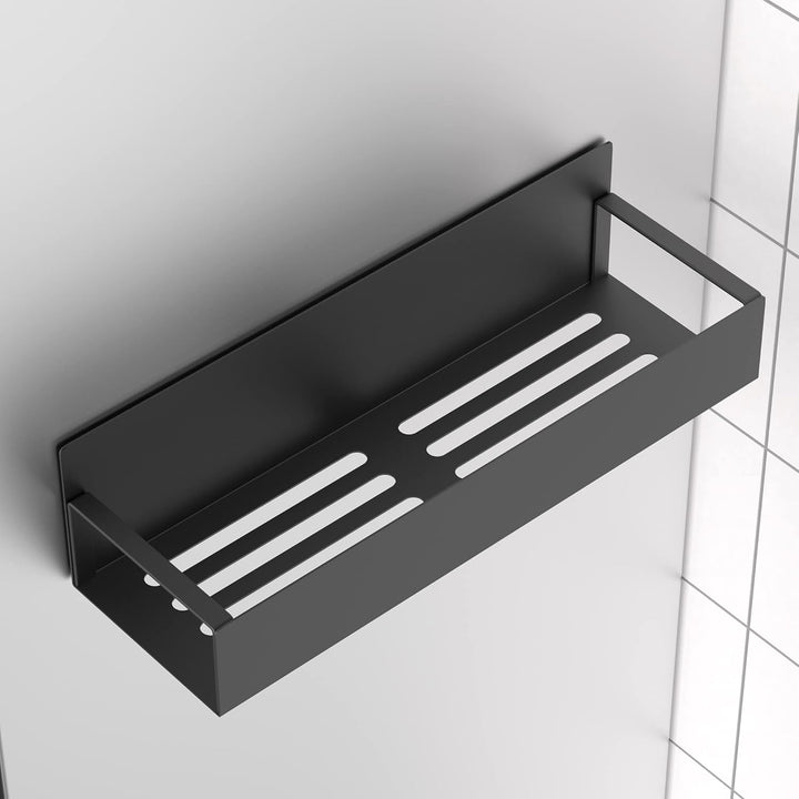 Schwarzes Duschregal aus Metall, wandmontiert, modern, Badezimmer-Organizer.