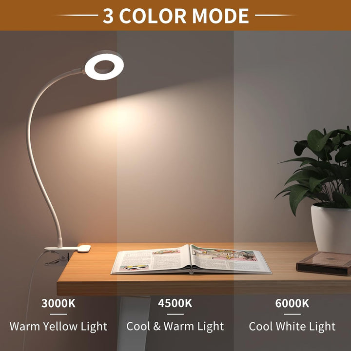LED stolní lampička s klipem, 3 barevné režimy, s flexibilním husím krkem – Selvara (1+1 ZDARMA)