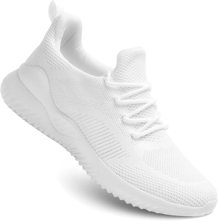 Weiße Sportschuhe aus Mesh, atmungsaktiv, rutschfeste Sohle, ideal für Laufen und Fitness.